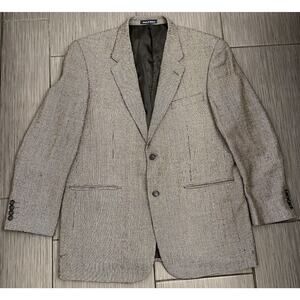 Alan Flusser Brown/Black Houndstooth Suit Jacket Lambswool Cashmere Size 42R